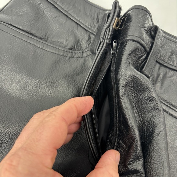Vintage 90s Y2K Genuine Black Leather Straight Leg Pants Lined *See Photos - Picture 3 of 6
